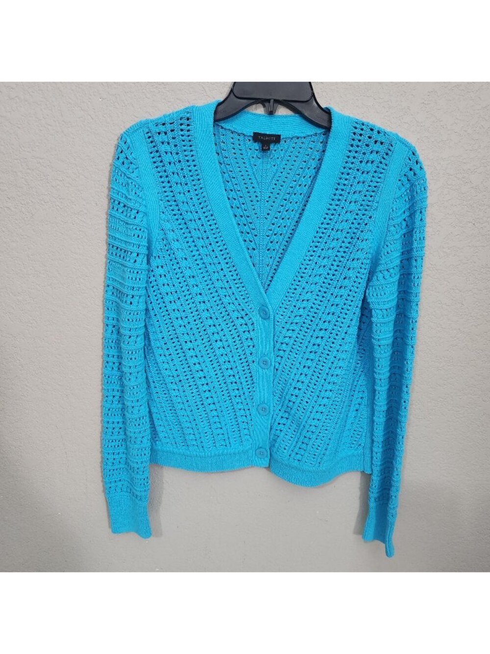 Talbots Cardigan Sweater Womens Small  Open Knit Button-Front Blue